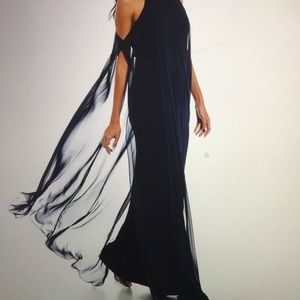 Beautifully flowing draped navy evening gown